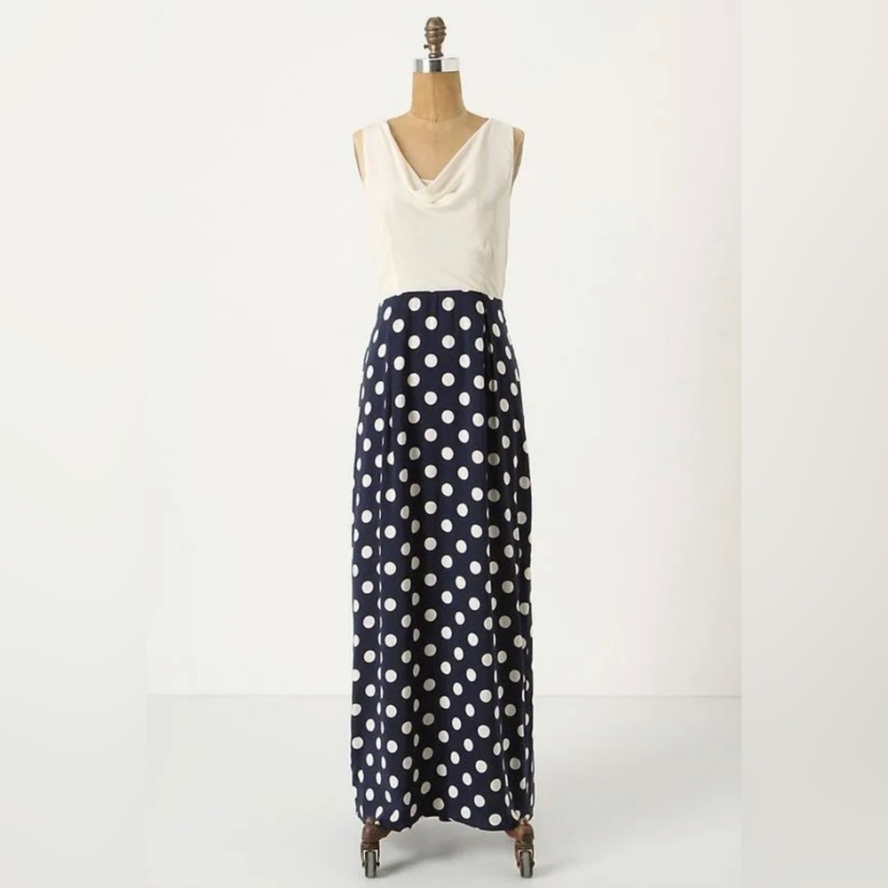 Moulinette Soeurs Anthropologie Womens Polka Dot Silk Dress White Blue Size 10